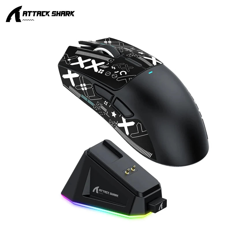Wireless Gaming Mouse 22,000 DPI, 1000Hz Polling, Tri-Mode Bluetooth/2.4G/USB, Rechargeable with Magnetic RGB Charging Dock, Programmable Macros
