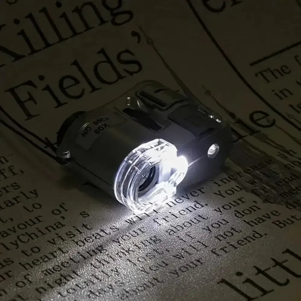 60X Pocket Magnifier with LED & UV Light - Portable Handheld Jeweler Loupe