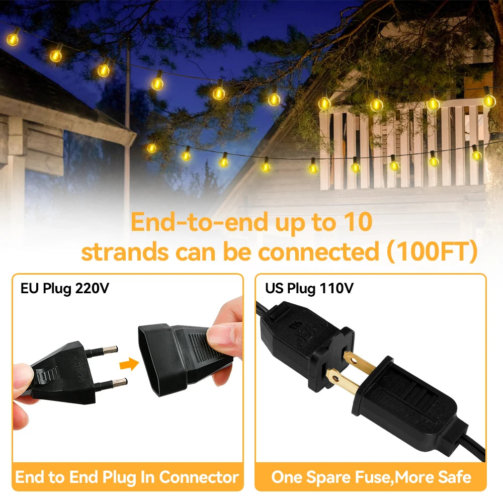 30M (100ft) G40 Globe LED String Lights – Warm White Outdoor Patio & Garden Wedding Party