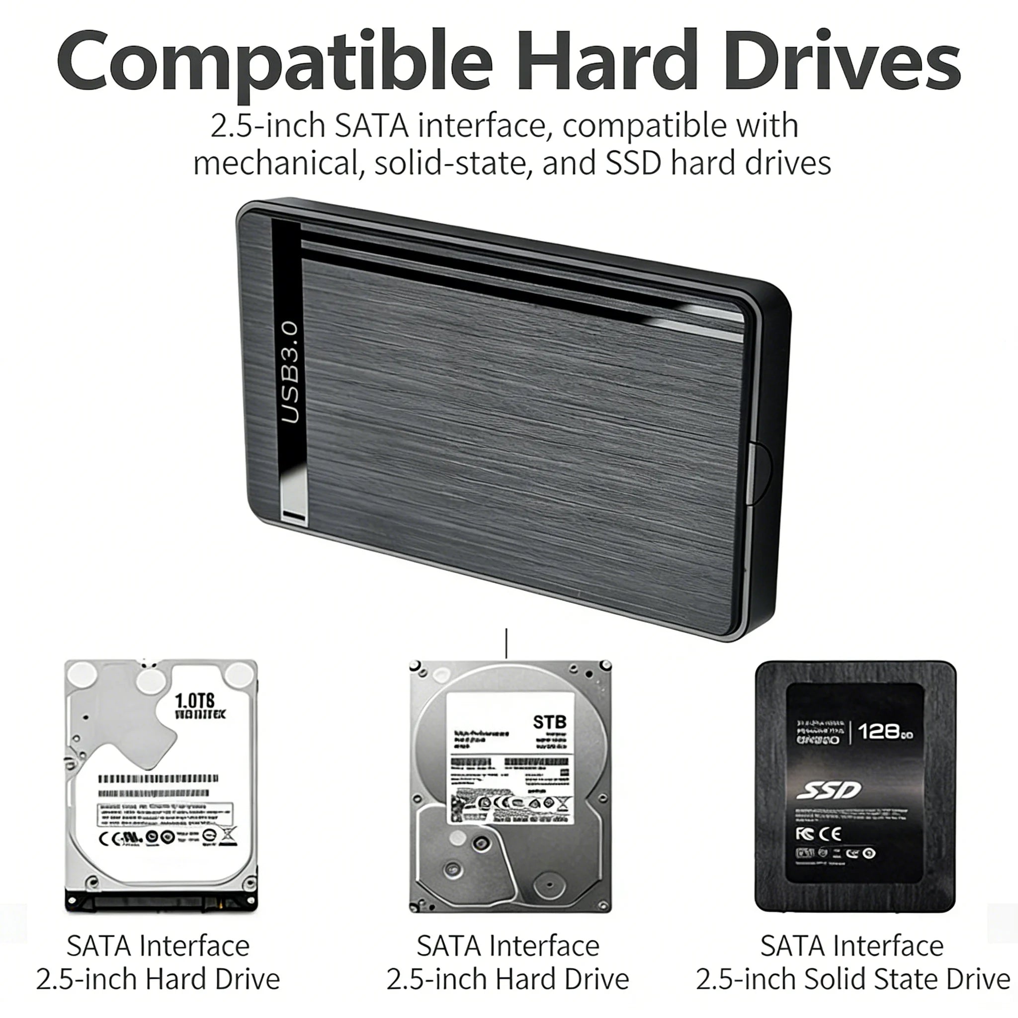 Tool-Free 2.5-Inch (63.5 mm) SATA to USB 3.0 Micro-B External SSD/HDD Enclosure, Plug & Play for Laptop and Desktop