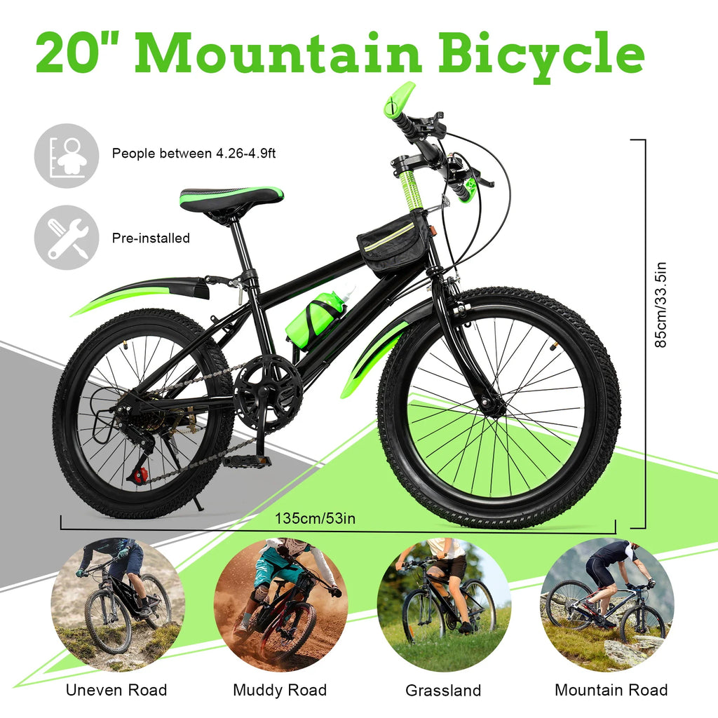 20-Inch 7-Speed Kids Mountain Bike – Adjustable Seat for 130–150 cm (4.3–4.9 ft)