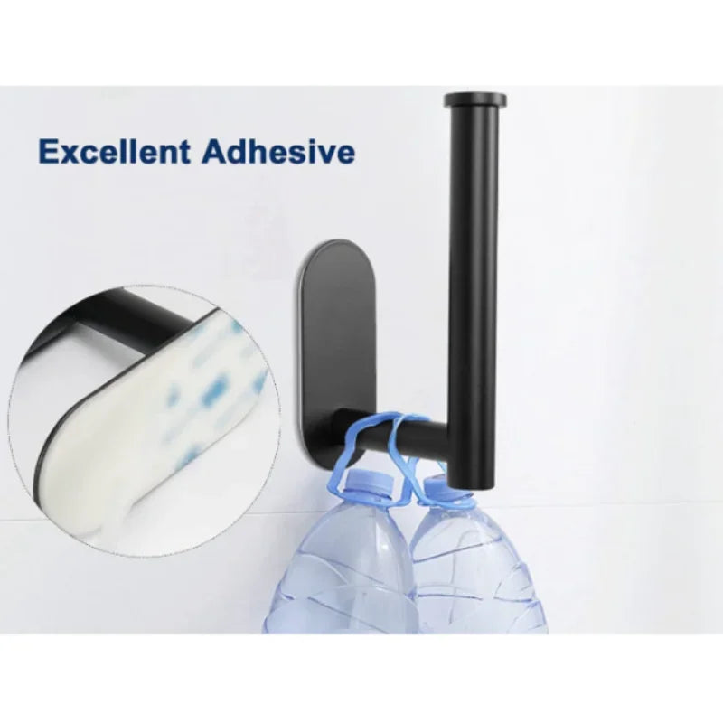 Stainless Steel Adhesive Toilet Paper Holder with Shelf - No-Drill Wall Mount Towel & Paper Towel Rack (Black or Silver)