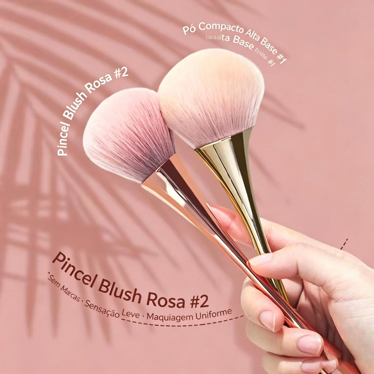 Large Soft Powder Makeup Brush, Gold Slim Handle, Synthetic Bristles for Face Blush & Contour