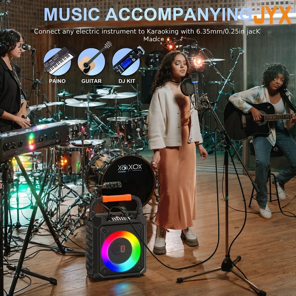 T17 Karaoke Machine with 2 Wireless Microphones - Portable Bluetooth Speaker Home Karaoke System with RGB Lights