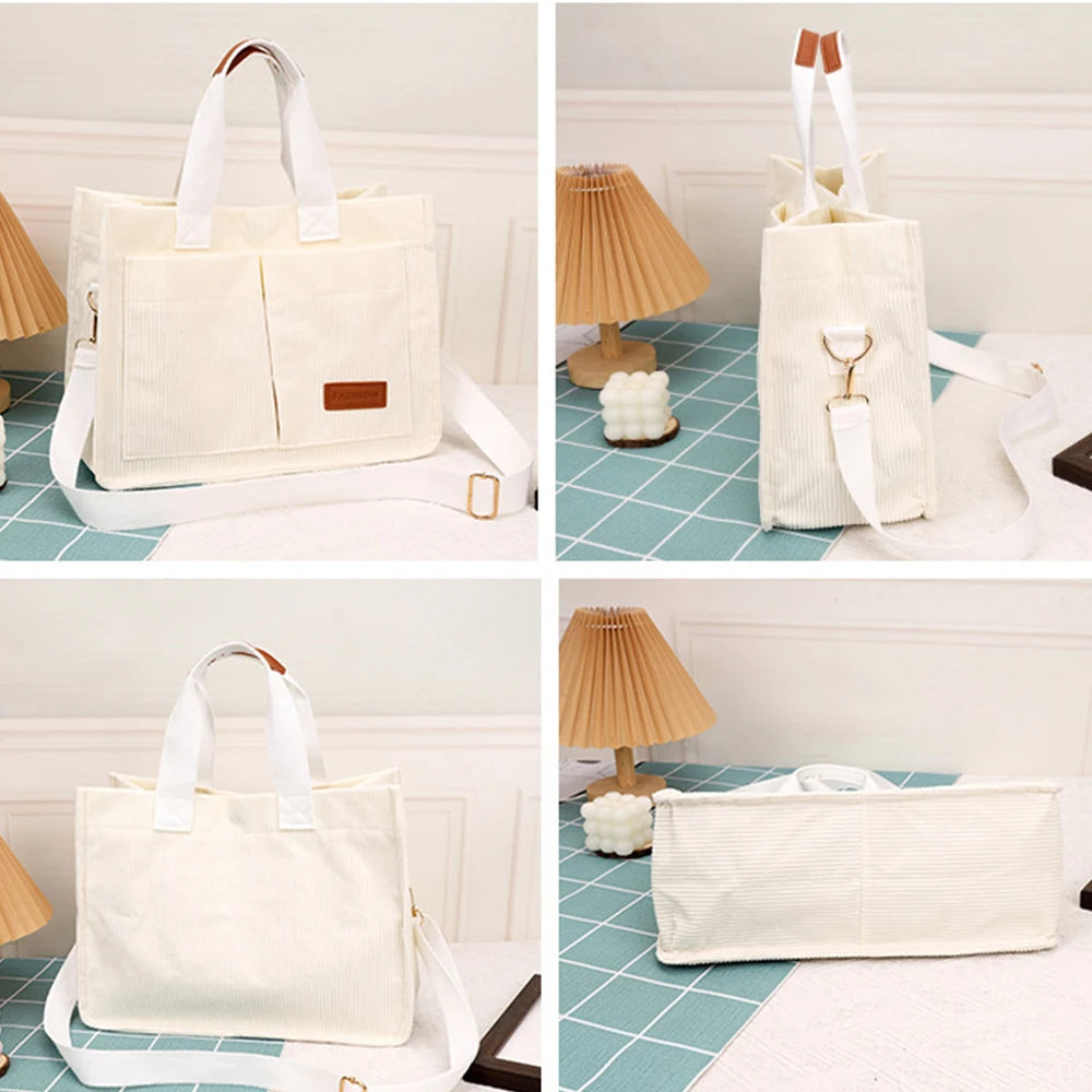Corduroy Large Women's Tote Bag 13.4 x 9.8 x 5.5 in (34 x 25 x 14 cm) Shoulder Crossbody Commuter Handbag