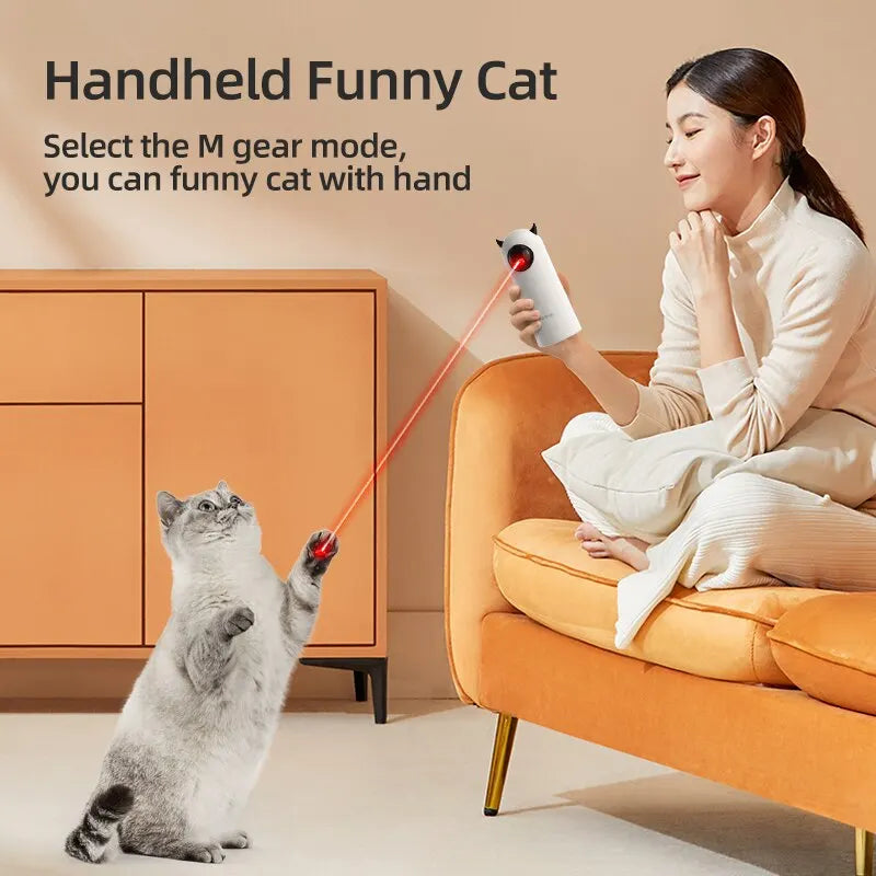 Interactive Automatic LED Laser Cat Toy – Handheld Spinning Battery-Powered Pet Teaser for Indoor Cats