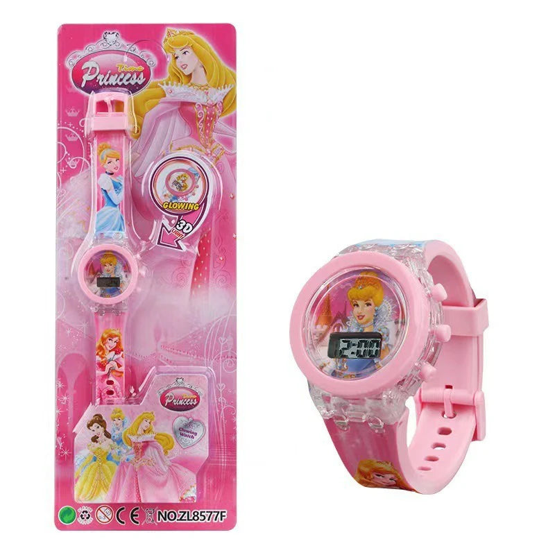 Kids LED Light-Up Digital Watch – 36mm Case, Cartoon Characters, 3BAR Water Resistant, Soft Rubber Strap