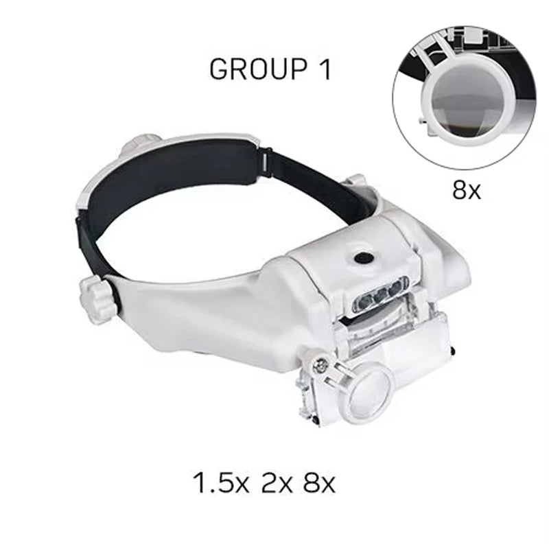LED Headband Magnifier 1.5x/2x/2.5x/3x/3.5x/8x Hands-Free Magnifying Glasses for Jewelry, Watch & Electronic Repair