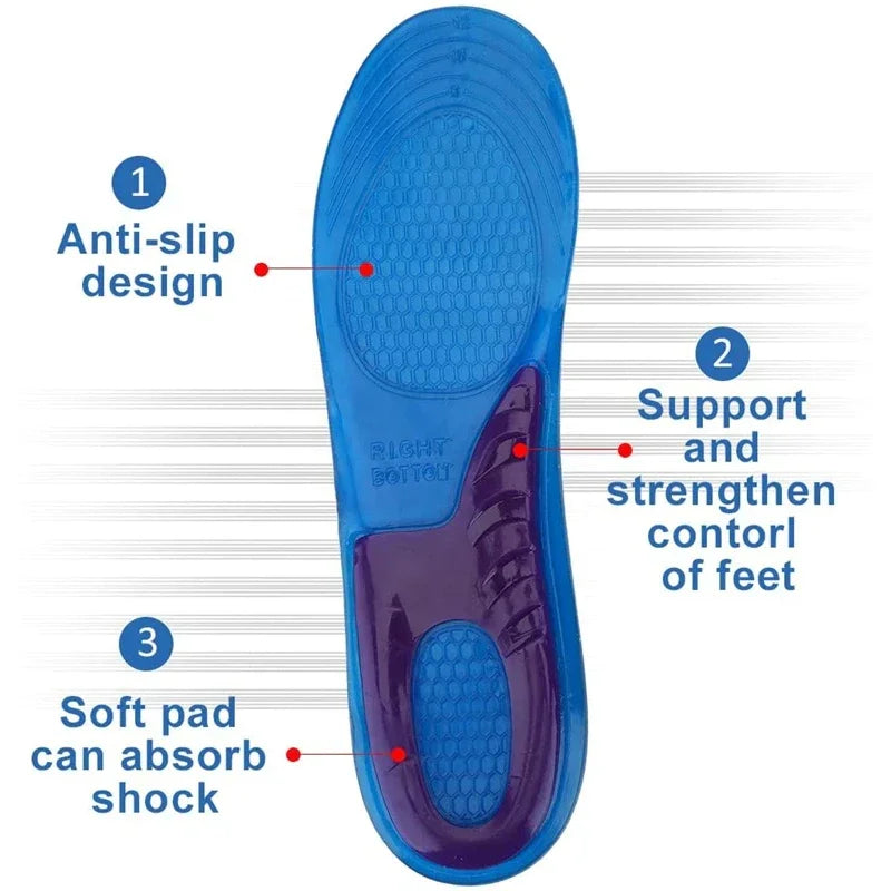 Anti-Impact Silicone Gel Orthopedic Insoles – Shock-Absorbing Foot Pads, Adjustable Fit EU 35–43 (24–28 cm / 9.4–11.0 in)