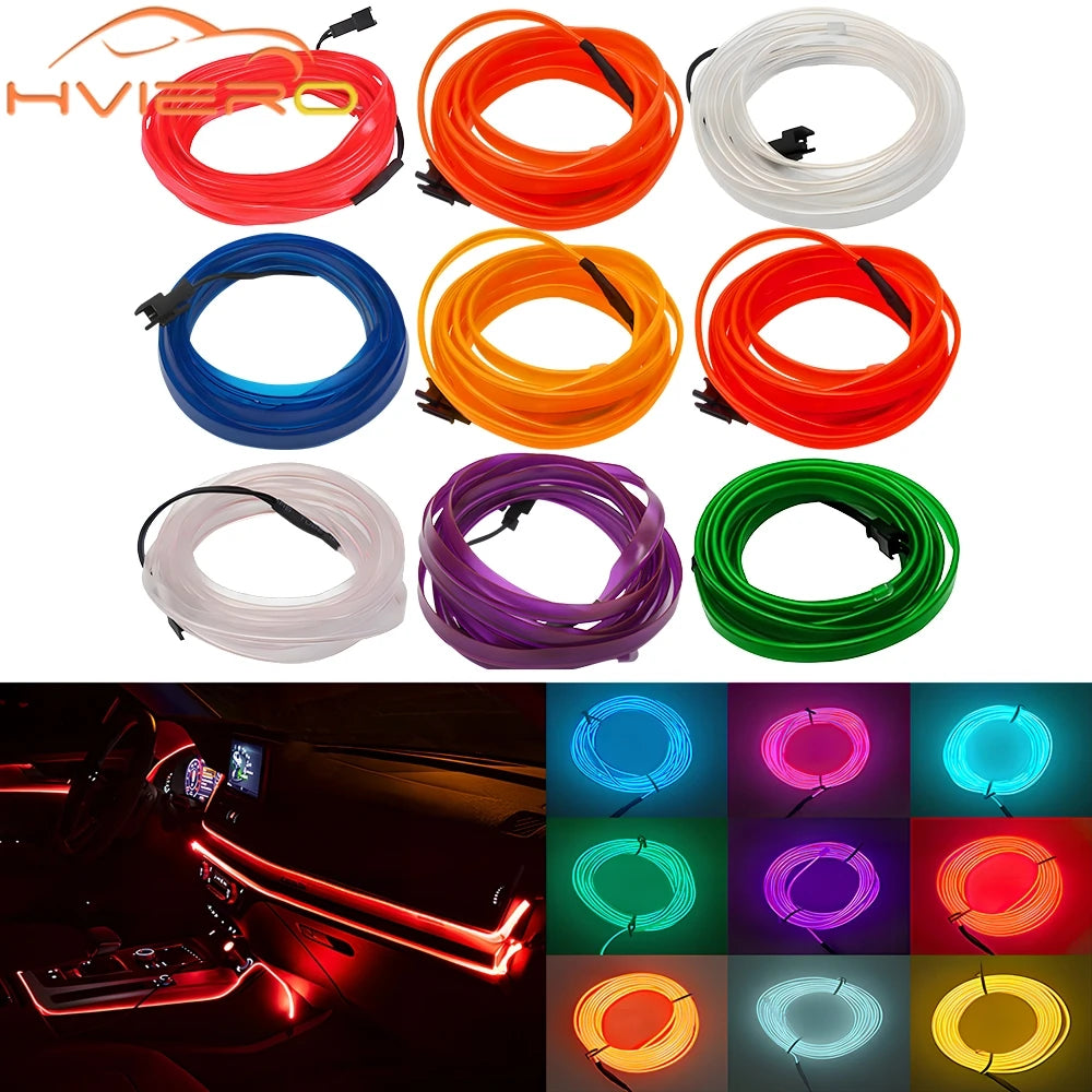 Car Interior LED Strip Light 1/2/3/5M – Flexible Neon Rope USB & 12V Ambient Door Dashboard Lighting