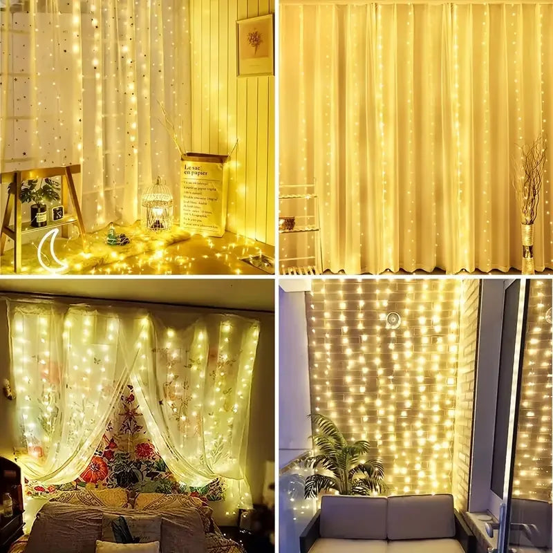 USB LED Curtain Fairy Lights for Windows & Bedroom – Christmas Holiday String Lights (100–600 LEDs)