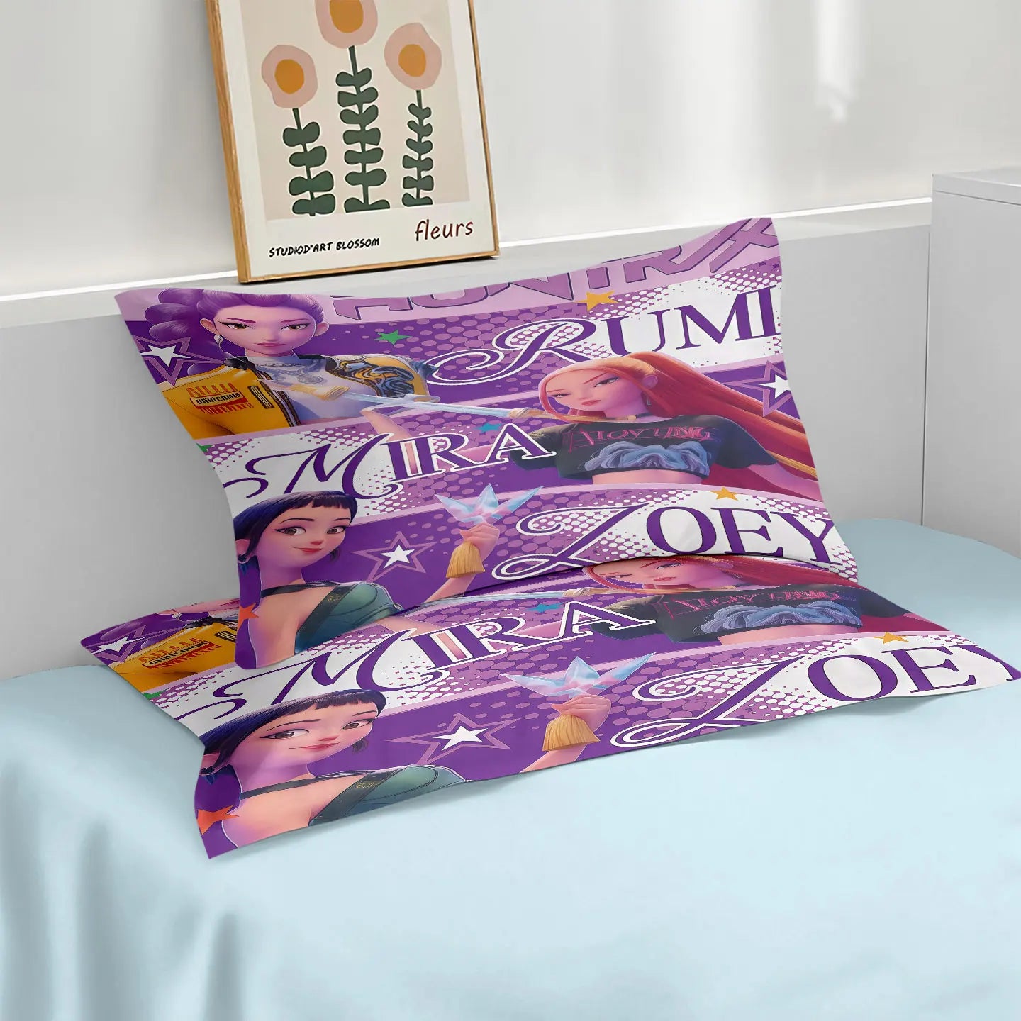 3-Piece K-Pop Cartoon Demon Hunters Girl Group Print Duvet Cover Set, Soft Microfiber, Machine Washable — Multiple Sizes 1.0–2.8m (39–110 in / 3.3–9 ft)