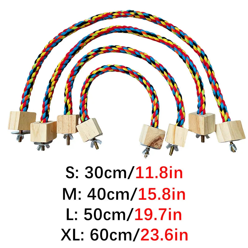 Colorful Cotton Rope Parrot Toy with Wooden Perch and Elastic Climbing Swing for Parrots & Small Birds