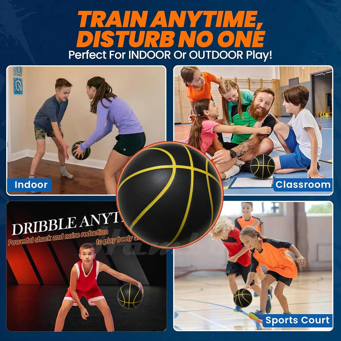 Silent Indoor Basketball Size 7 — PU Foam Airless Quiet Dribble