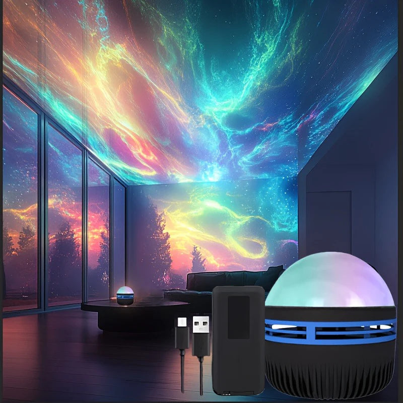 LED Northern Lights Projector Lamp - Aurora Night Light with Remote, USB Powered Color-Changing Bedroom Projector