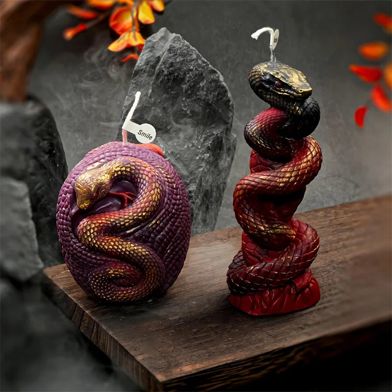 Snake Silicone Candle Mold - Column Candlestick Mold with Coiled Snake, Egg & Rose Relief for DIY Candles & Gypsum Decor