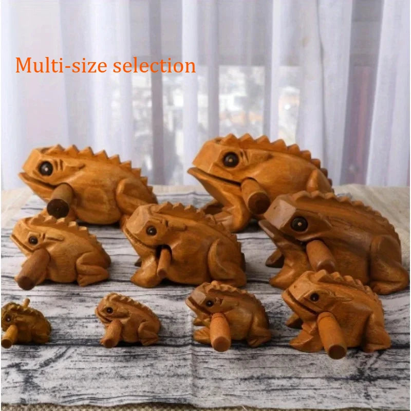 Hand-Carved Wooden Frog Ornament – Croaking Solid Wood Home Decor & Souvenir