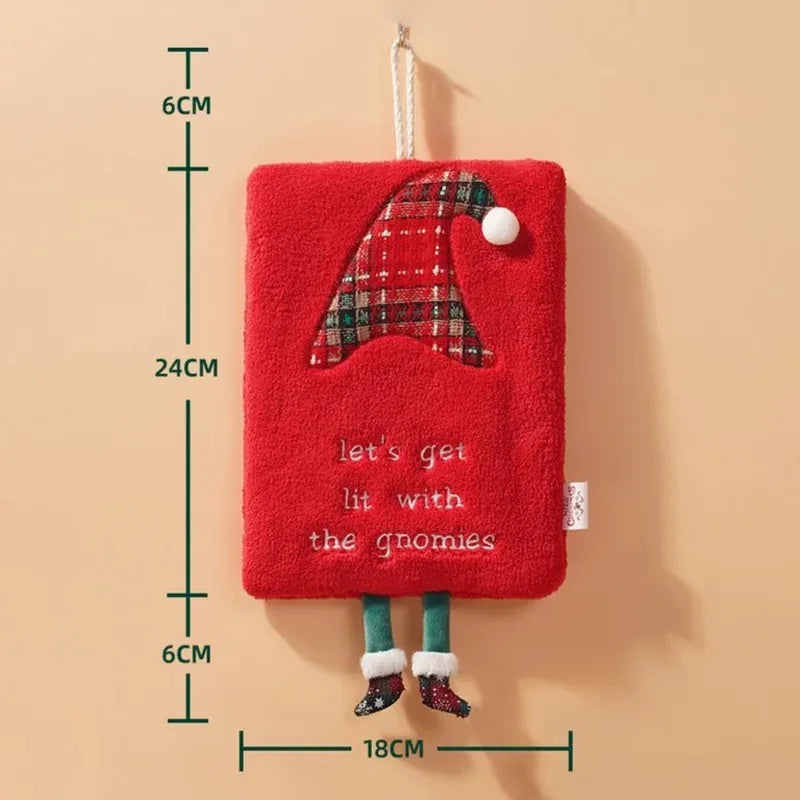 Christmas Hanging Coral Fleece Hand Towel - Thick, Absorbent & Quick-Dry Cartoon Kitchen Towel