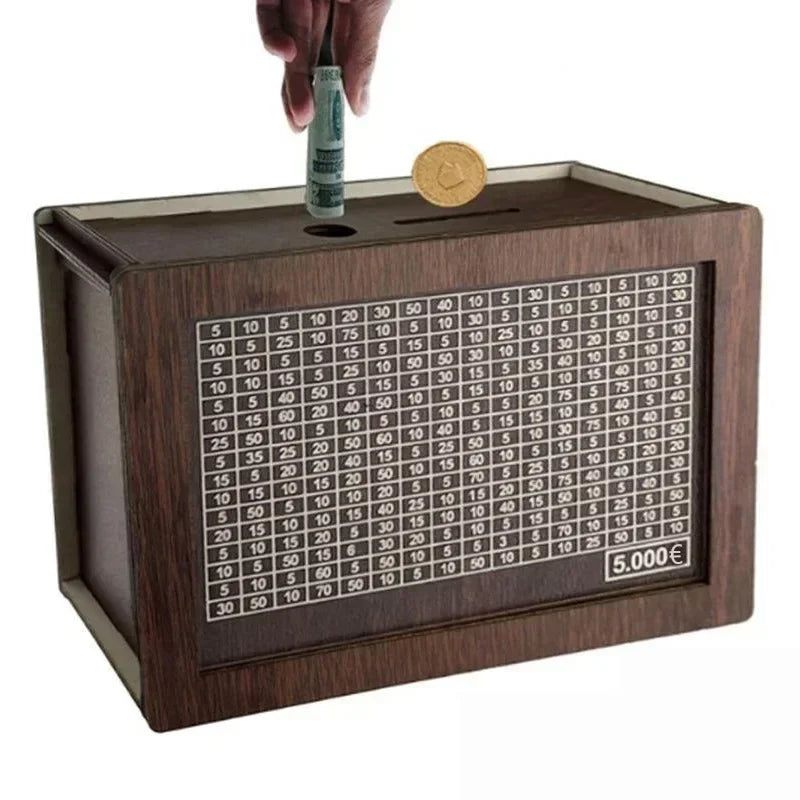 Wooden Money Challenge Box 1,000–10,000€ Piggy Bank – Cash Savings Vault