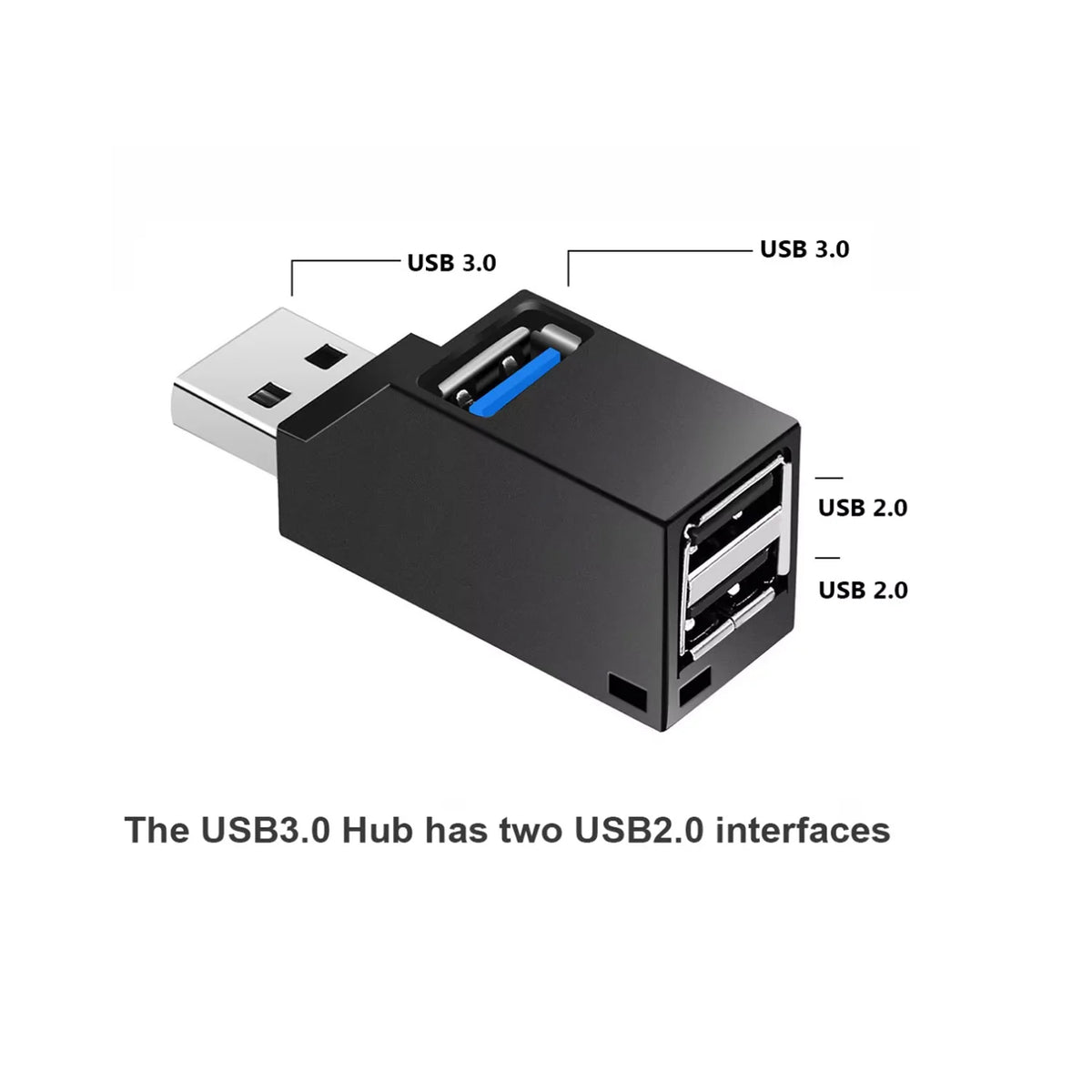 3-Port USB 3.0 Hub Adapter - Portable USB-A Splitter for PC, Laptop, Flash Drive & Card Reader