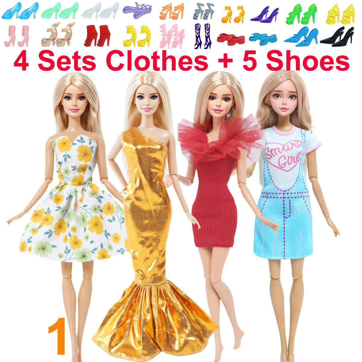 10-Piece 1/6 Scale Doll Clothes Set for 11.5–12 in (30 cm) Dolls — Dresses, Shirts, Pants & Shoes