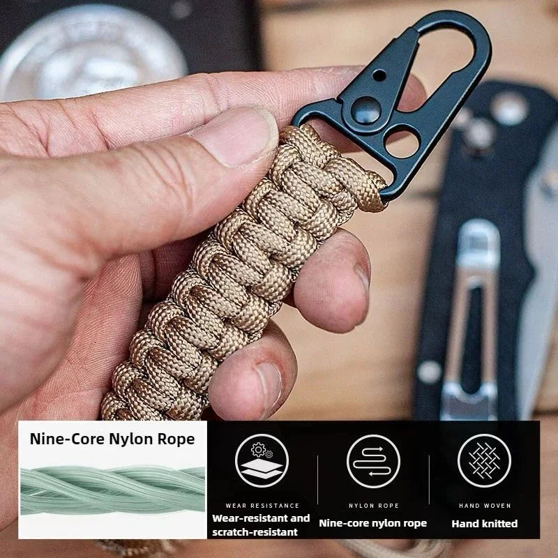 Paracord Survival Bracelet Keychain Handwoven Wrist Strap for Hiking and Camping Backpack - 1 or 20 Pack