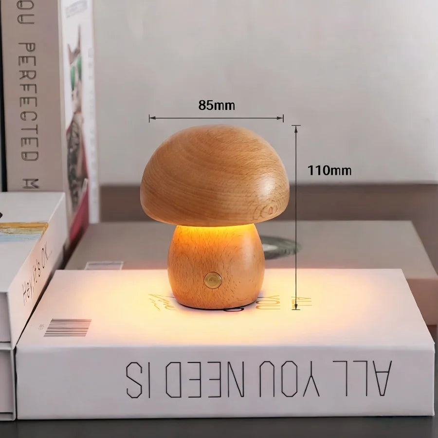 Rechargeable Mushroom Night Light - Dimmable Touch LED Bedside Lamp for Bedroom, Kids & Nursery