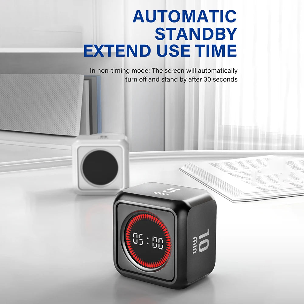 Flip Cube Timer Gravity Sensor LED Display - 4 Preset USB Rechargeable Mini Timer for Cooking and Study