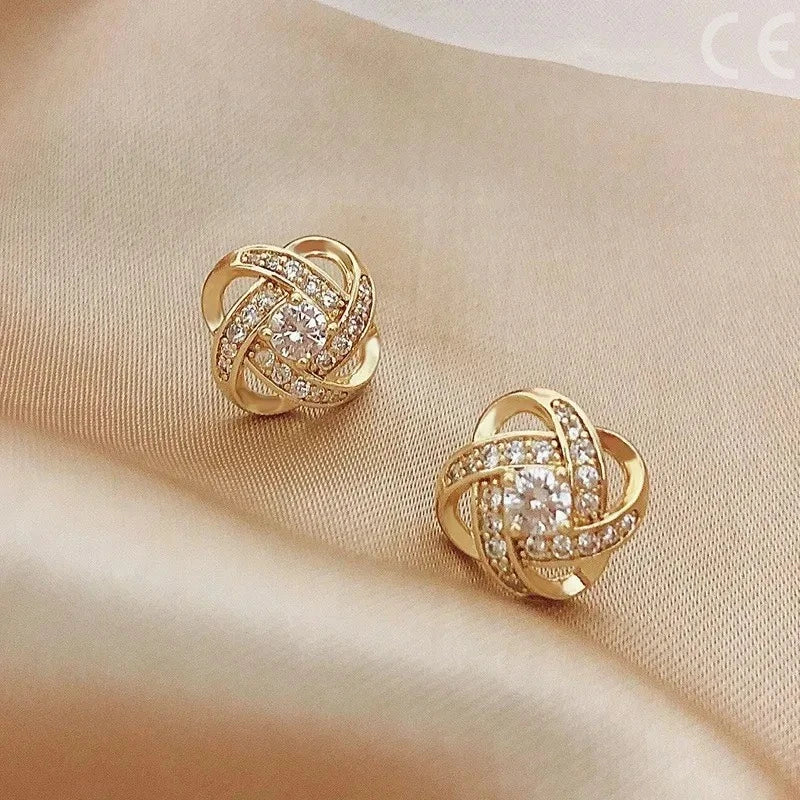 Zircon Heart Flower Crystal Stud Earrings Korean Square Geometric Design for Women Gift
