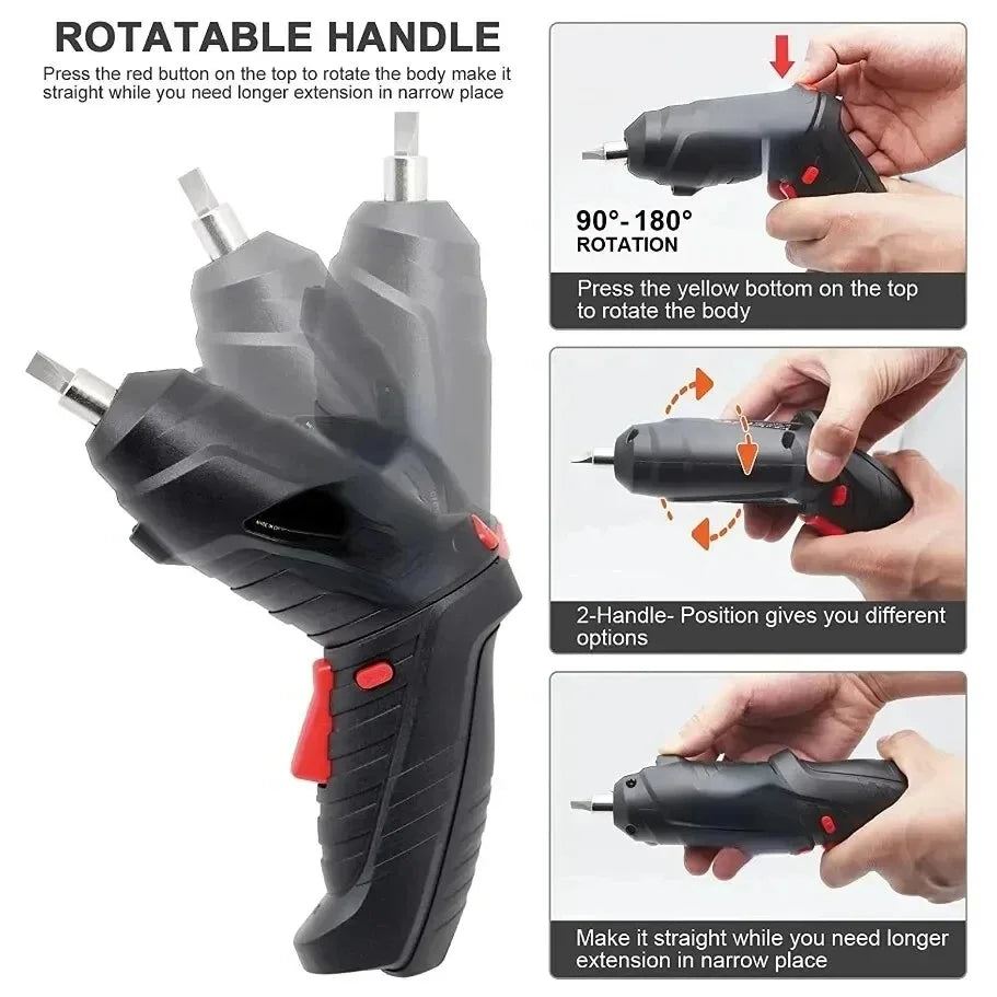Cordless 47-in-1 Electric Screwdriver — 90° Rotating Head, Rechargeable with LED Light for Home & Office DIY Repairs