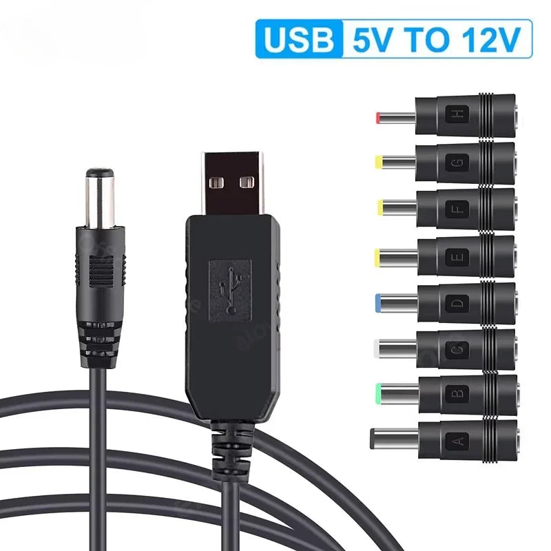 USB to DC 5V/12V Boost Converter Cable — Power Bank Adapter for Router, Modem & Speaker