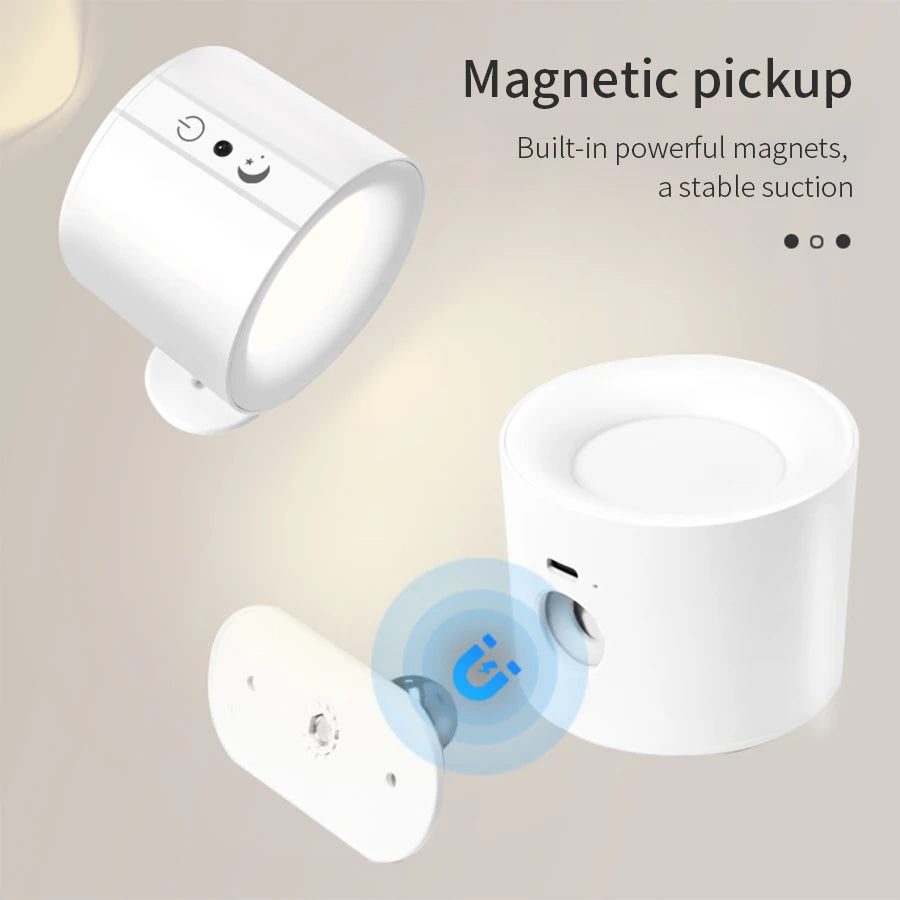 Magnetic Rechargeable LED Wall Sconce - Dual Head 360° Rotatable, 3-Color Touch & Remote Wall Lamp