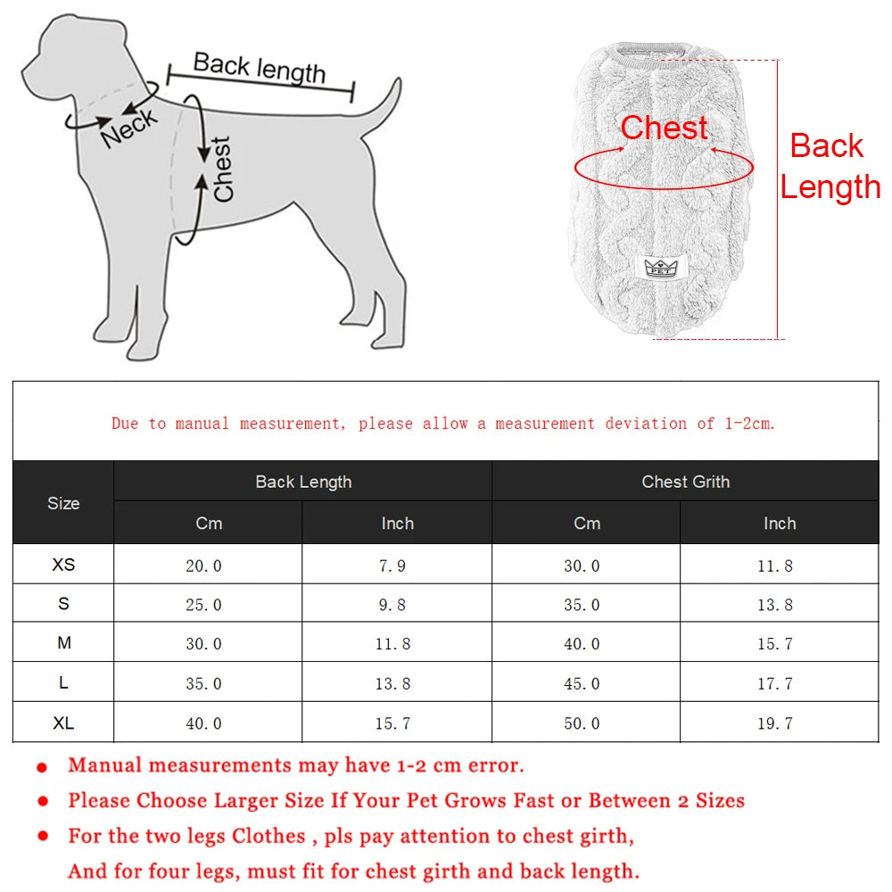 Soft Fleece Dog & Cat Sweater - Warm Autumn Winter Puppy Vest, Sizes XS-XL (7.9-15.7 in / 20-40 cm)