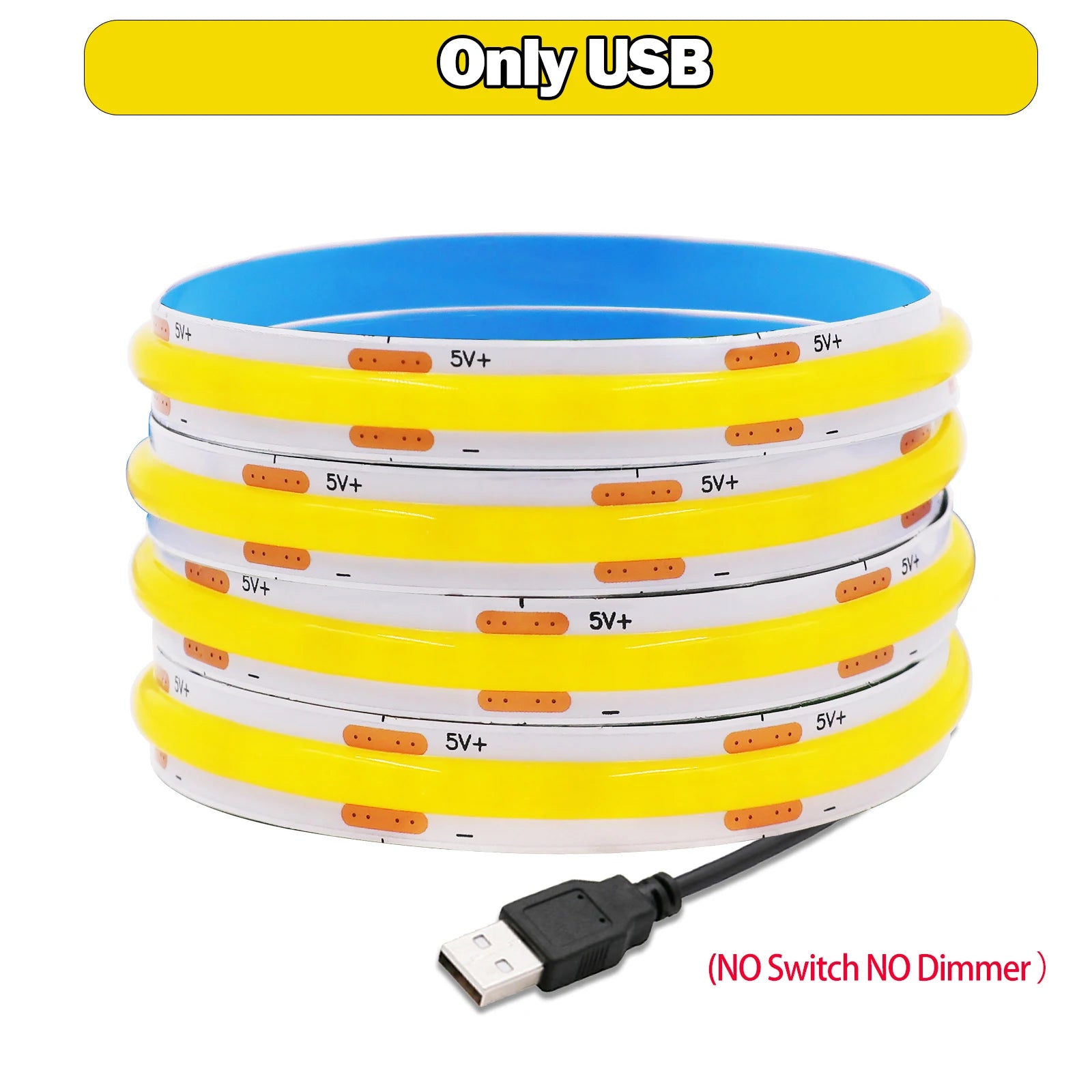 5V COB LED Strip Light USB Dimmable Touch Sensor Flexible Adhesive Tape TV Backlight