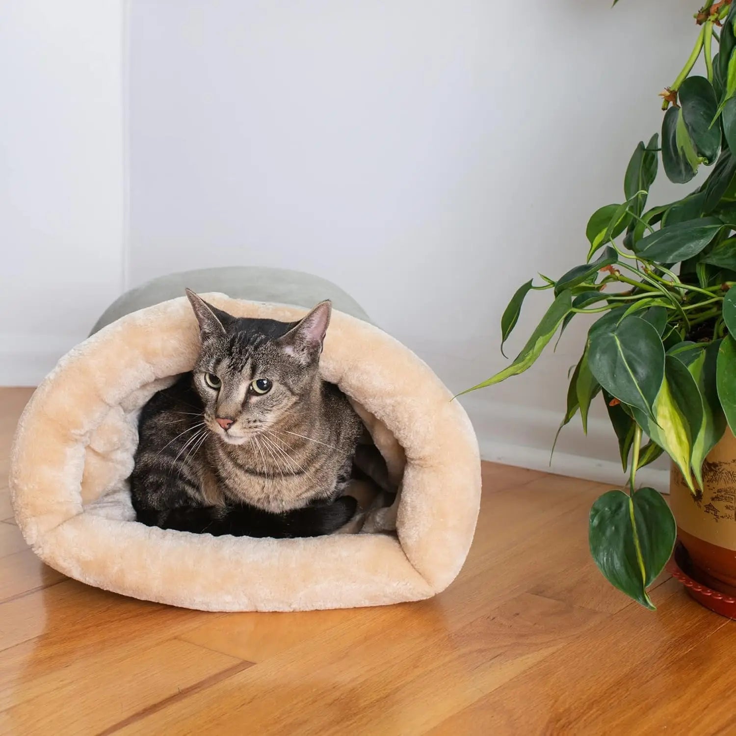 Cozy Semi-Enclosed Cat Sleeping Bag 25.6 x 18.9 in (65 x 48 cm) Washable Pet Nest for Small & Medium Cats