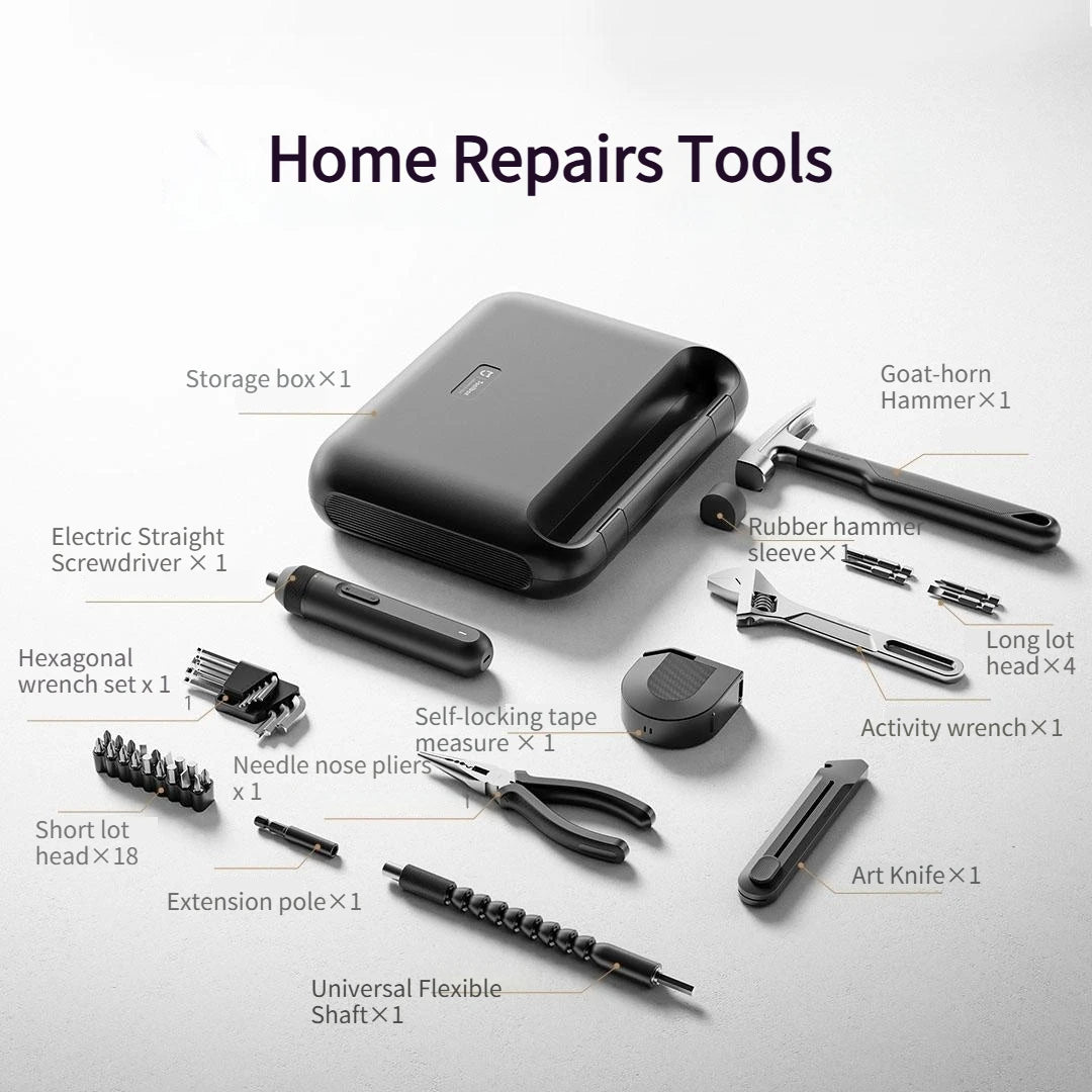 34-Piece Electric Screwdriver Power Tool Combo Kit – Tape Measure, Pliers, Wrench & Storage Case for Home DIY