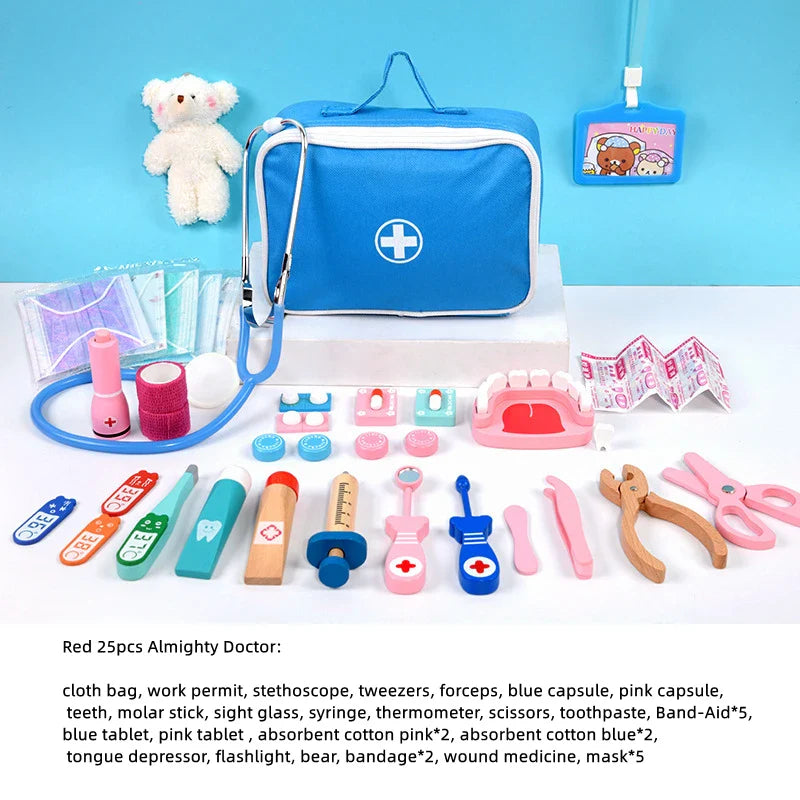 Wooden Doctor and Dentist Pretend Play Set for Kids, Educational Medical Role Play Toy