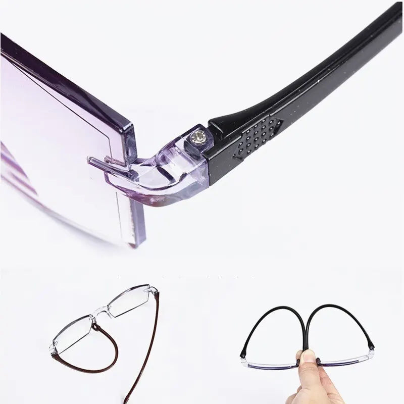 2-Pack Rimless Unisex Bifocal Reading Glasses, Anti-Blue Light Eyewear +1.50 & +2.00