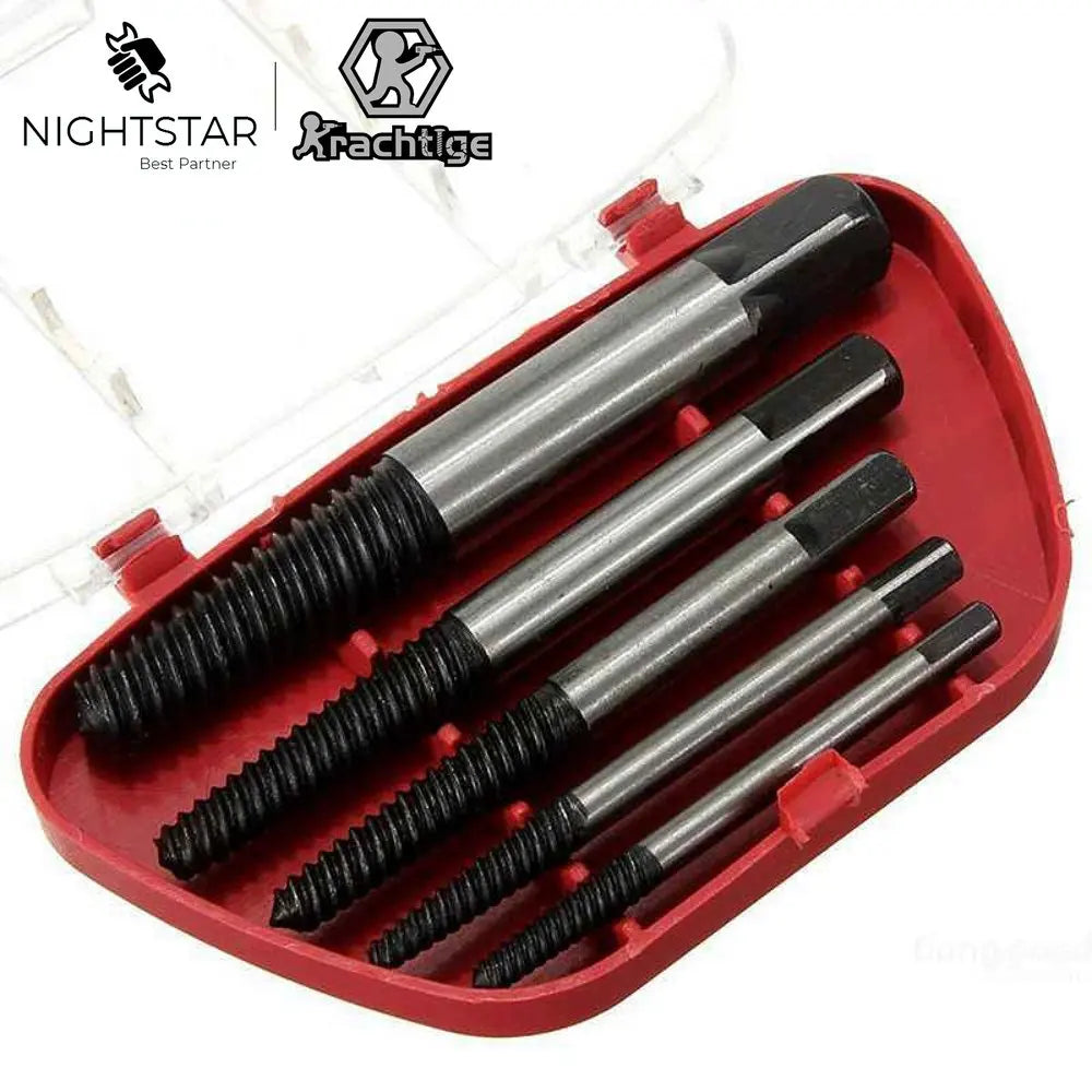 5-Piece Screw Extractor & Center Drill Guide Set – Broken Bolt and Damaged Screw Remover (1/8, 1/4, 5/16, 7/16, 9/16 in / 3.2–14.3 mm)
