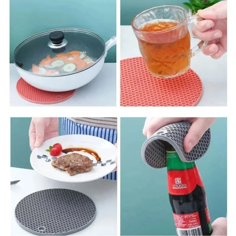 Round Silicone Heat-Resistant Coaster and Non-Slip Pot Holder Trivet Thick Insulating Table Mat