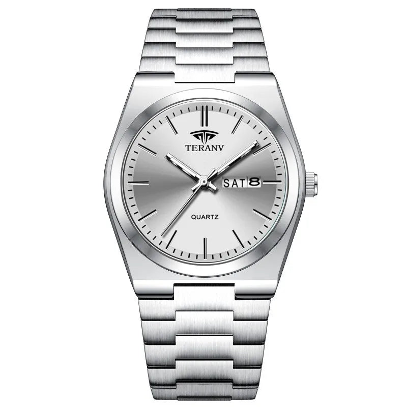 Men's Slim Stainless Steel Quartz Watch with Calendar - 40mm Minimal Dial, 3ATM (30m) Water Resistant