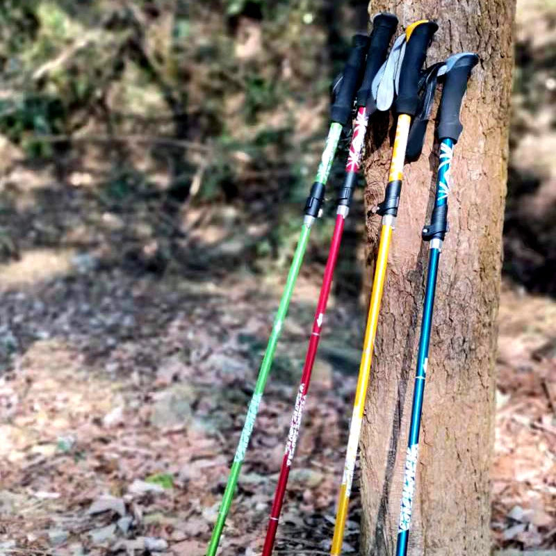 51 in (130 cm) 5-Section Foldable Telescopic Trekking Pole Carbon Steel Hiking Stick Portable Walking Cane for Camping Nordic Walking Seniors