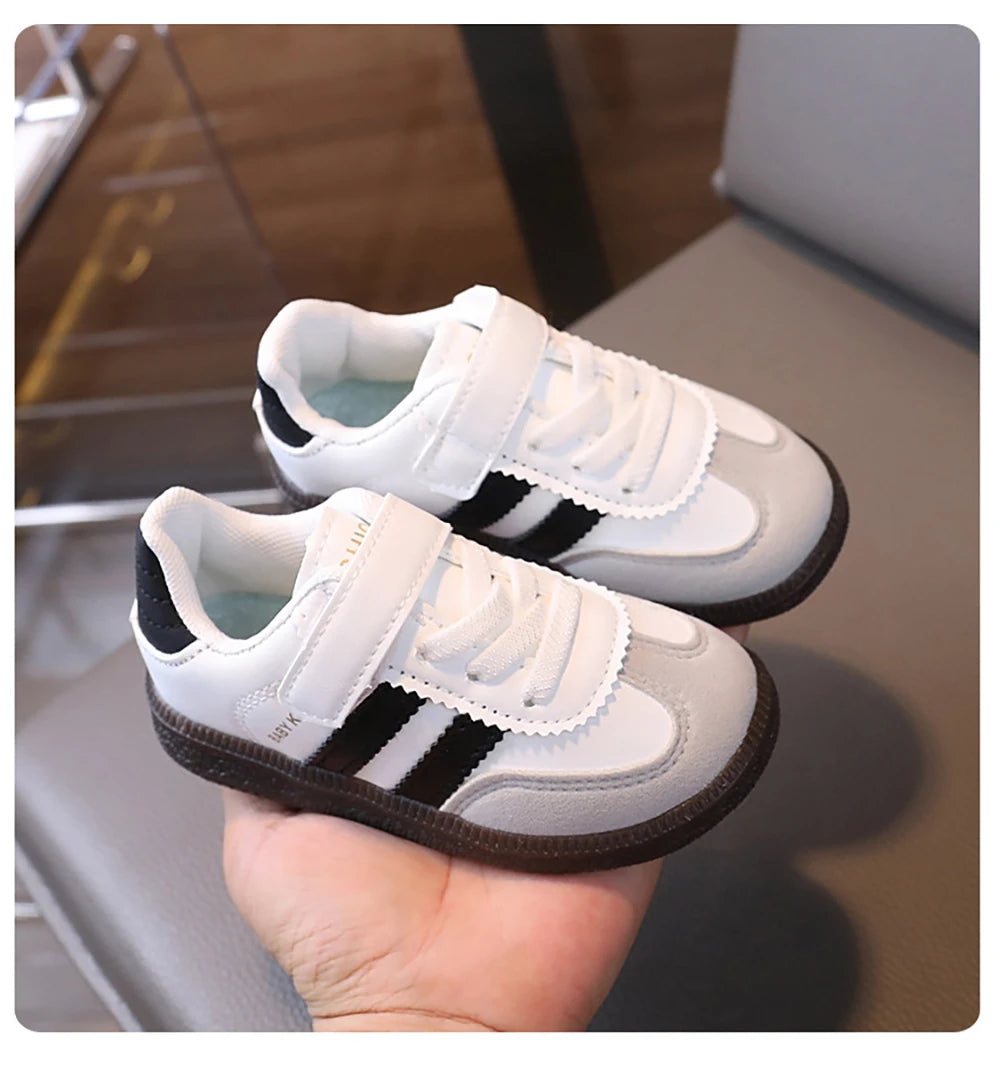 Kids PU Leather Sneakers - Lightweight Slip-On Velcro Soft-Sole, Anti-Slip Unisex Children’s Shoes