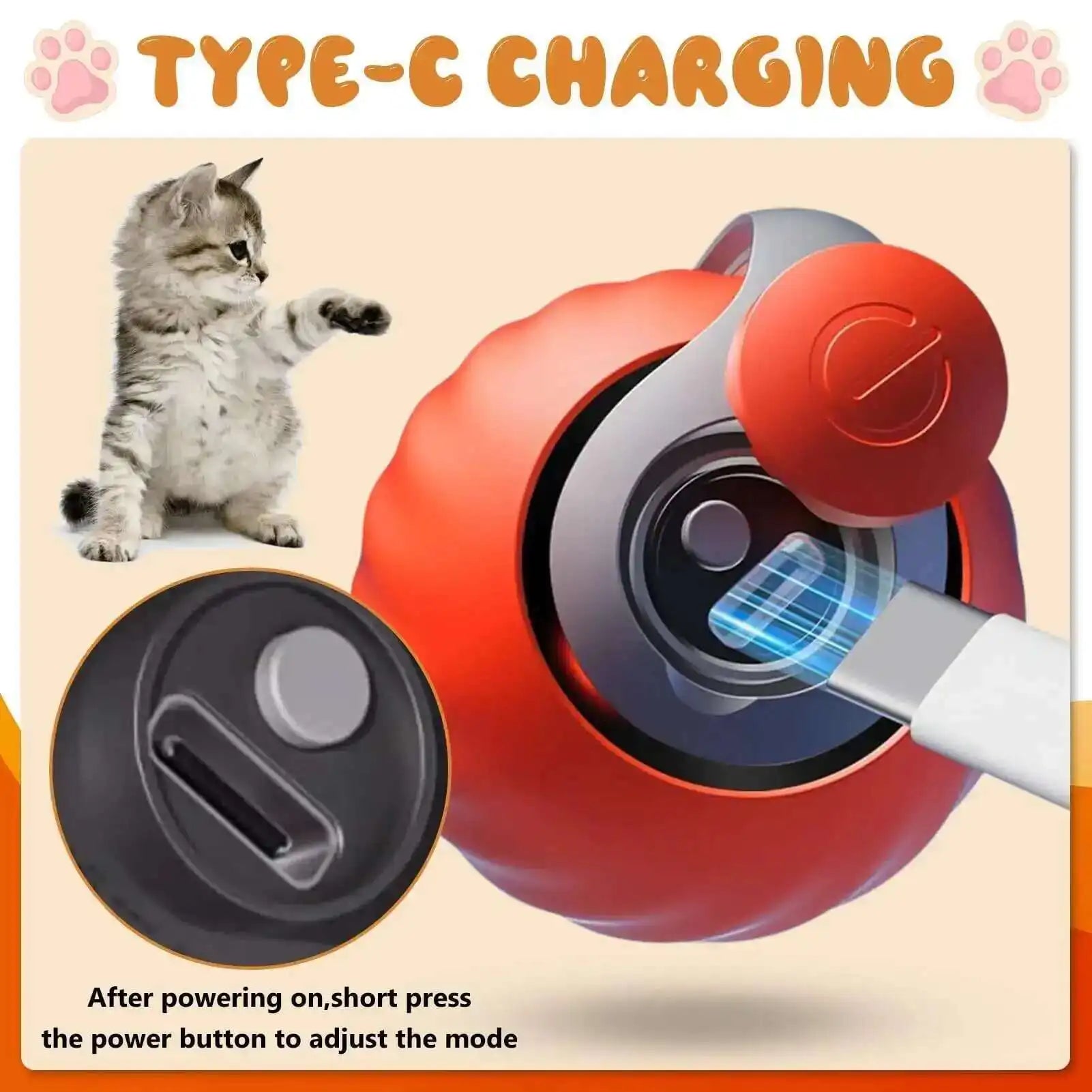 Interactive Rolling Cat Toy with Tail – USB Rechargeable Smart Ball, Dual-Speed Automatic Play