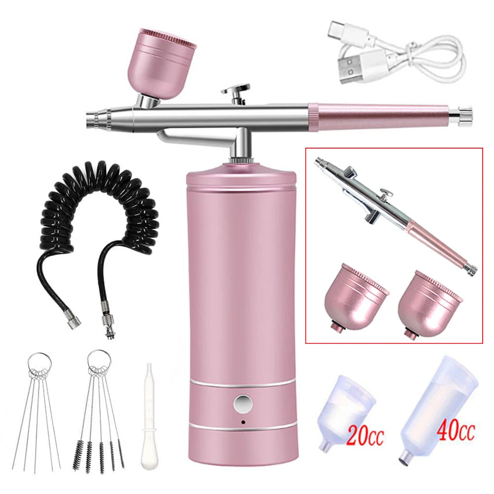Portable Airbrush Compressor Kit for Nail Art, Cake Decorating & Crafts – 0.3mm Nozzle, Rechargeable