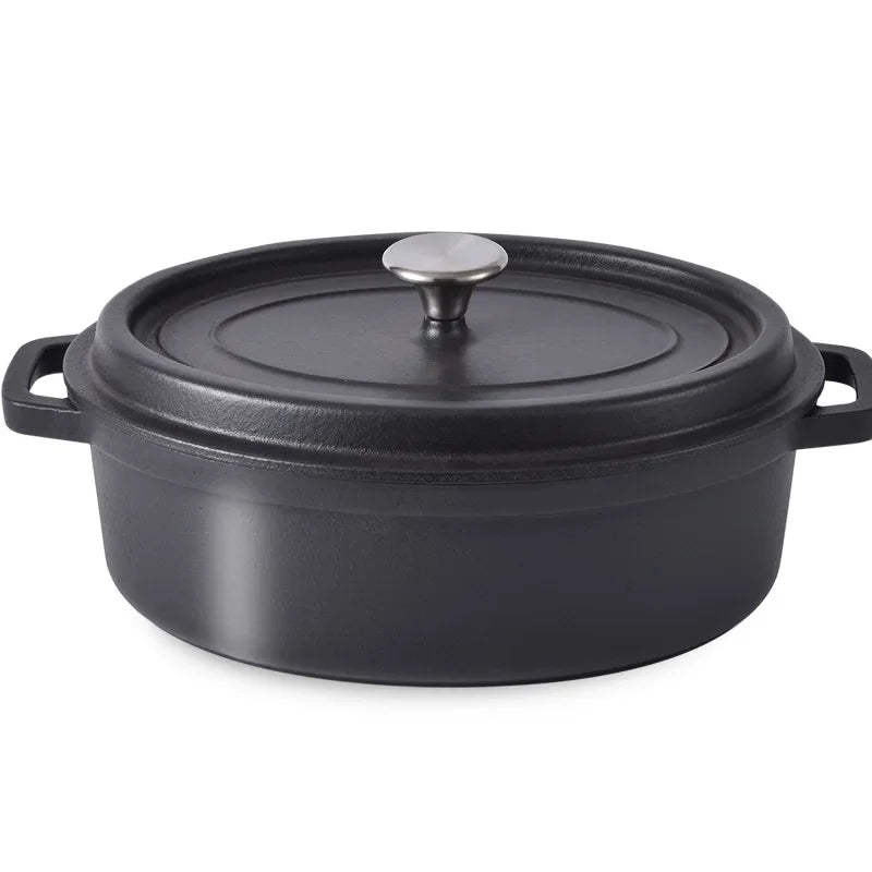Oval Enamel Cast Iron Dutch Oven 31 cm (12.2 in) with Glass Lid - Nonstick Oval Casserole Pot