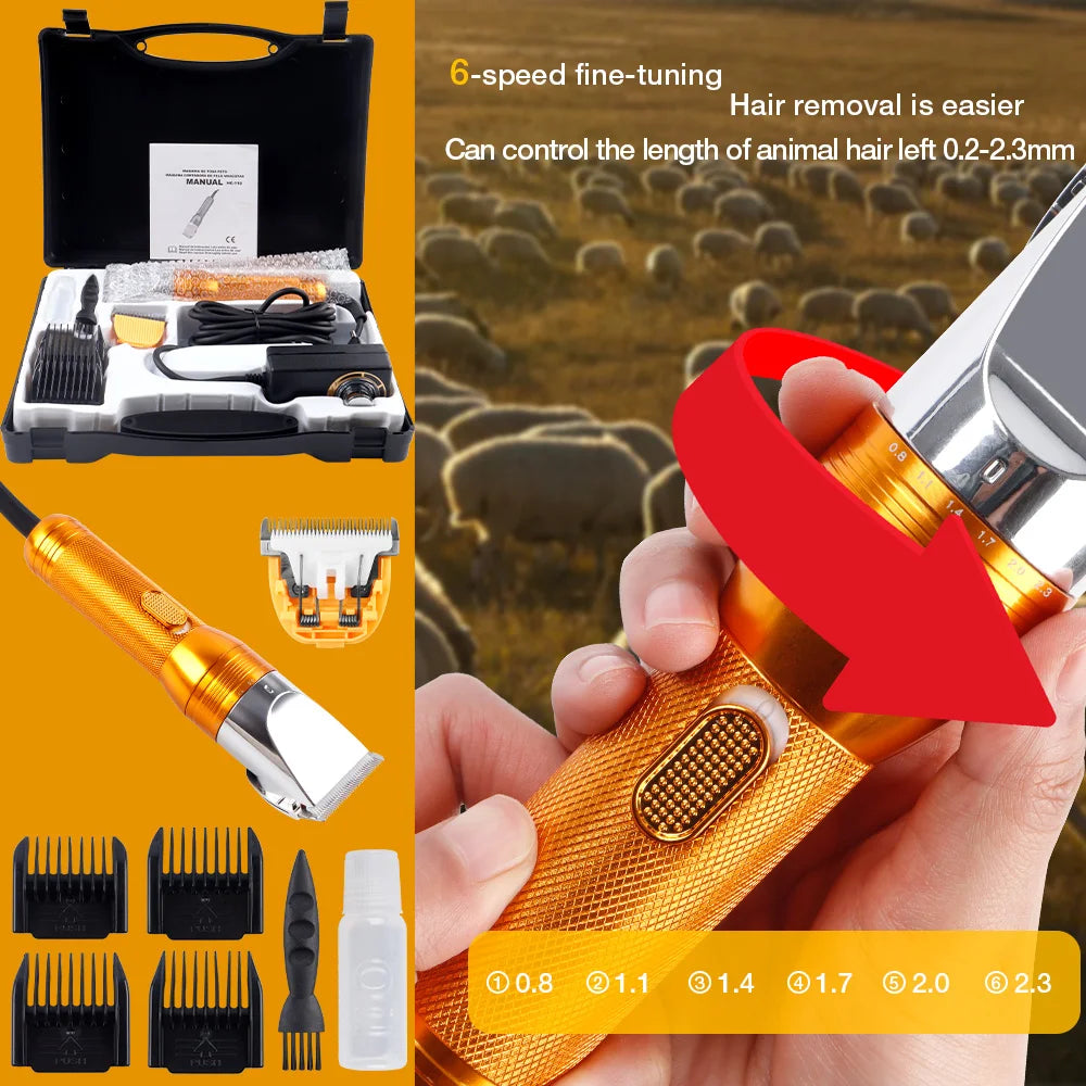380W Electric Goat & Pet Shearer — 12V Motor Wool and Hair Trimmer, Adjustable 0.8–2.3mm (0.03–0.09in), Includes 4 Guide Combs