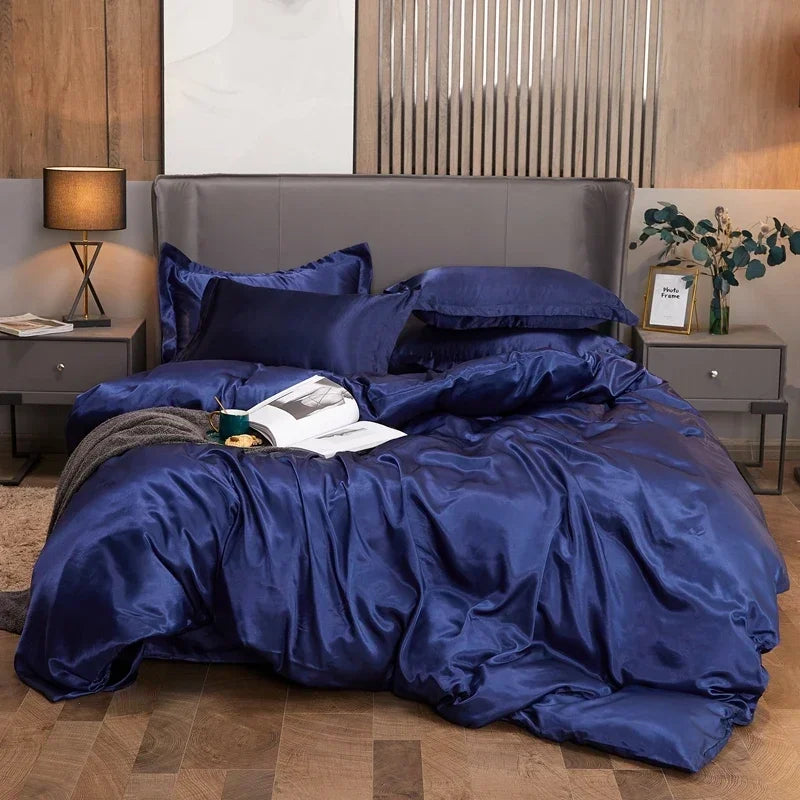 4-Piece Solid Color Duvet Cover Set - Rayon Twill Bedding (Twin/Full/Queen/King)