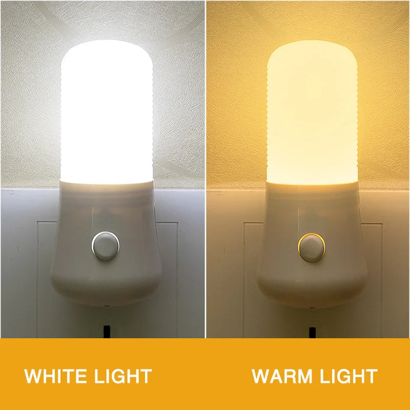 LED Plug-In Night Light with Push Button – EU/US Adapter, Bedside Lamp for Bedroom, Baby Room & Hallway