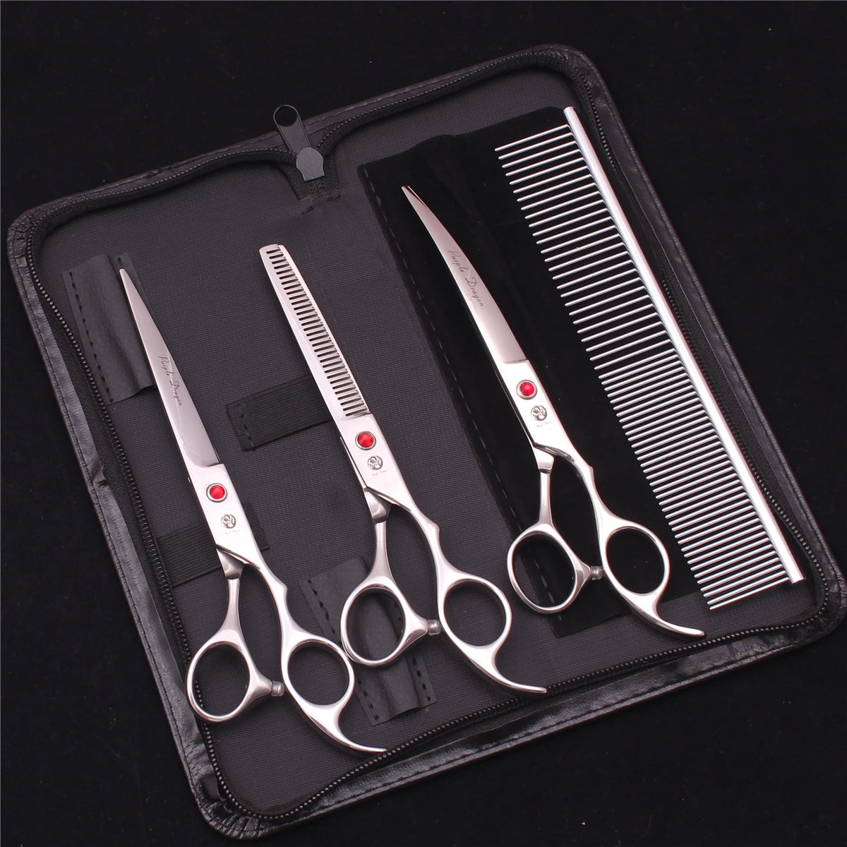 7-Inch (19.5 cm) Stainless Steel Pet Grooming Scissors Kit – Straight, Thinning, Chunker & Curved Shears
